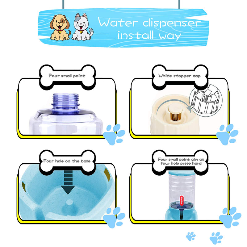 Lucky-M Pets Automatic Feeder and Waterer Set,Dogs Cats Food Feeder and Water Dispenser 3.8L,2 in 1 Cat Food Water Dispensers for Small Medium Big Pets (Blue) Blue - PawsPlanet Australia