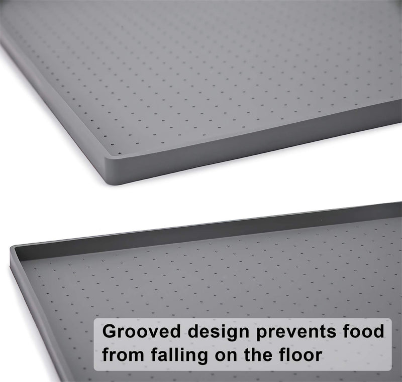 Silicone Dog Cat Food Mat, Non-Slip Pet Feeder Bowl Mats, Puppy Feeding Mat with Raised Edges, Water-proof Dogs Treat Placemat for Floor, S GREY S 19.7" x 11.8" (50cm x 30cm) - PawsPlanet Australia