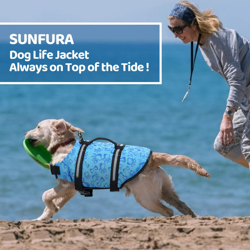 SUNFURA Ripstop Dog Life Jacket, Safety Pet Flotation Life Vest with Reflective Stripes and Rescue Handle, Adjustable Puppy Lifesaver Swimsuit Preserver for Small Medium Large Dogs XX-Small Blue - PawsPlanet Australia