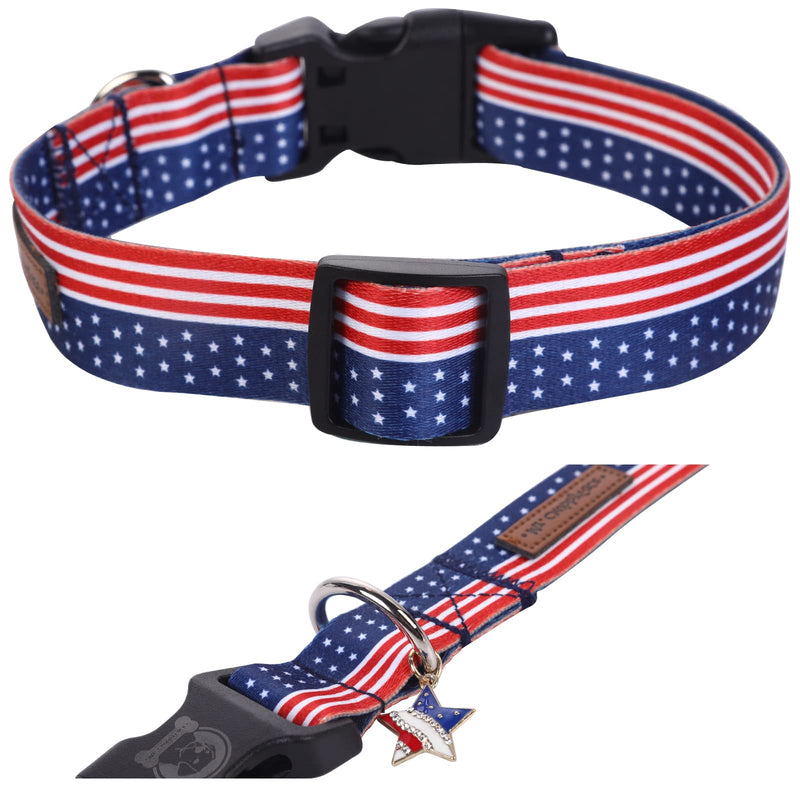 MR. CHUBBYFACE American Flag 4th of July Dog Collar Adjustable Pet Collar Independence Day Collar Red White and Blue Designer Pattern for Small Medium Large Dogs L - PawsPlanet Australia
