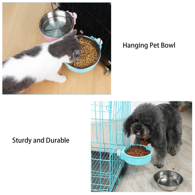 Dog Cage Crate Water Bowls Dog Food Bowl Cat Feeding Bowl 2-in-1 Pet Hanging Bowl Removable Stainless Steel Dog Bowl with Plastic Puppy Feeder Food Water Bowl for Dog Cat Bird Rabbit Hamster Ferret Blue - PawsPlanet Australia