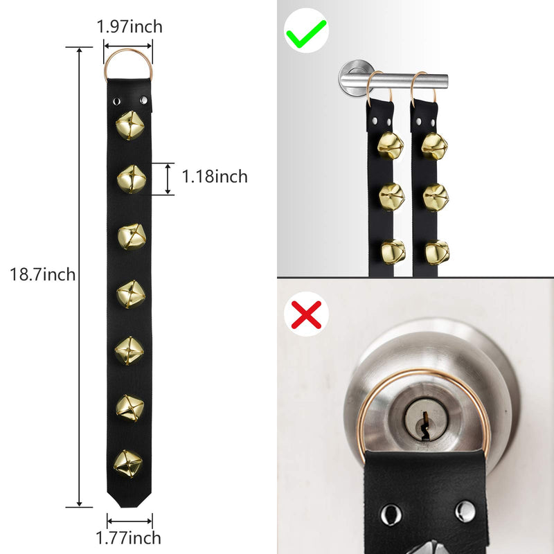 Frienda Gold Hanging Jingle Bells 7-Bell Dog Doorbells for Door Knob Faux Leather Belts Go Outside Dog Bells Christmas Decor and Holiday Home Decorations (18.7 x 1.8 x 1 Inches) - PawsPlanet Australia