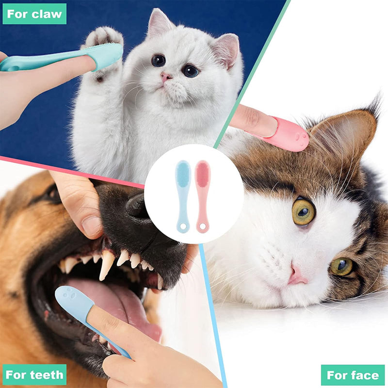 Set of 2 dental care dog, dog toothbrush, finger toothbrush dog, dog toothbrush for small dogs, silicone finger toothbrushes, dental care, for dogs cats dental care (blue + pink) - PawsPlanet Australia