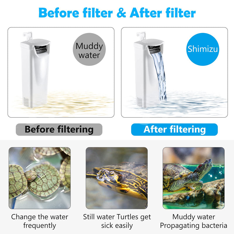 Geegoods Turtle Tank Filter ，1.2'' Low Water Level，3-Layer Filtration，Silent Fish Tank，Mini Aquarium Filter for Turtle/Fish and Other Reptiles - PawsPlanet Australia
