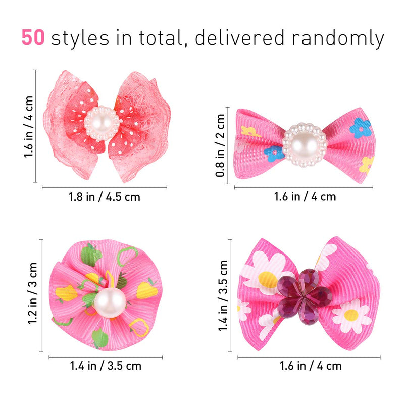 POPETPOP 50pcs Dog Bows with Rubber Bands-Pet Cat Dog Hair Bows Multicolor Rhinestone Beads Flowers Topknot Puppy Bows(Mixed Color) - PawsPlanet Australia