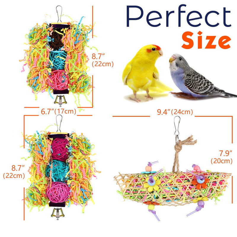 Pawaboo Bird Parrot Toys 3 Packs, Bird Chewing Foraging Shredder Toy Bird Cage Hammock Hanging Swing with Bells for Small Bird, Parakeets, Cockatiels, Conures, Budgie, Lovebirds, Hummingbird, Finches Blue - PawsPlanet Australia