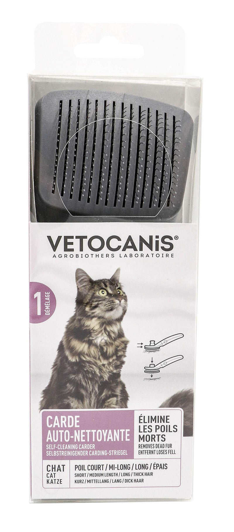 Vetocanis Retractable and Self-Cleaning Carding Brush for Cats, 0.16301 kg - PawsPlanet Australia