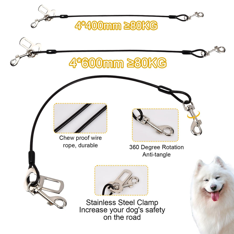 Volumoon Pack of 2 dog safety harnesses for cars, bite-resistant dog leash made of steel wire with car universal plug, dog seat belt, car harness for dogs, cats, pets (40 cm) 40 cm - PawsPlanet Australia