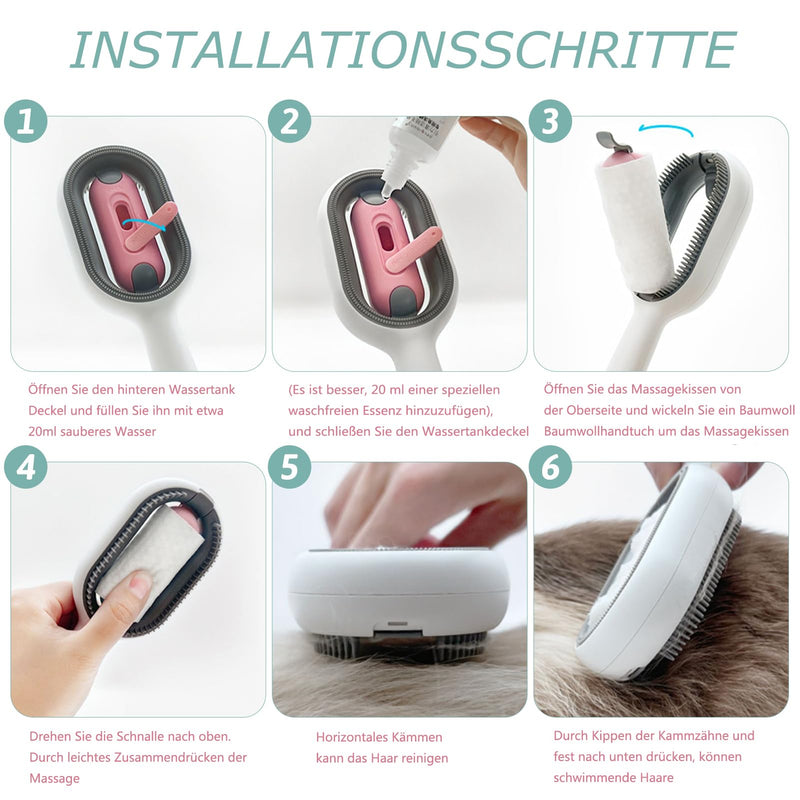 Hekasvm Cat Brush with Water Tank, Cat Brush, Cleaning Brush for Pet Hair, Multifunctional Pet Hair Remover 4 in 1, Ideal for Massage, Grooming and Hair Removal (Short Hair/Pink) Short Hair/Pink - PawsPlanet Australia