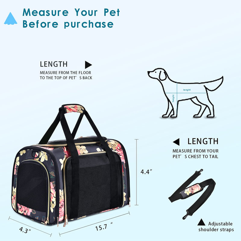 SUPPETS Dog Carrier Airline Approved Cat Carrier Pet Carrier Breathable Mesh Pet Travel Carrier for Dogs Cats with Washable Portable Mat,Detachable Shoulder Strap,Blue Peony - PawsPlanet Australia