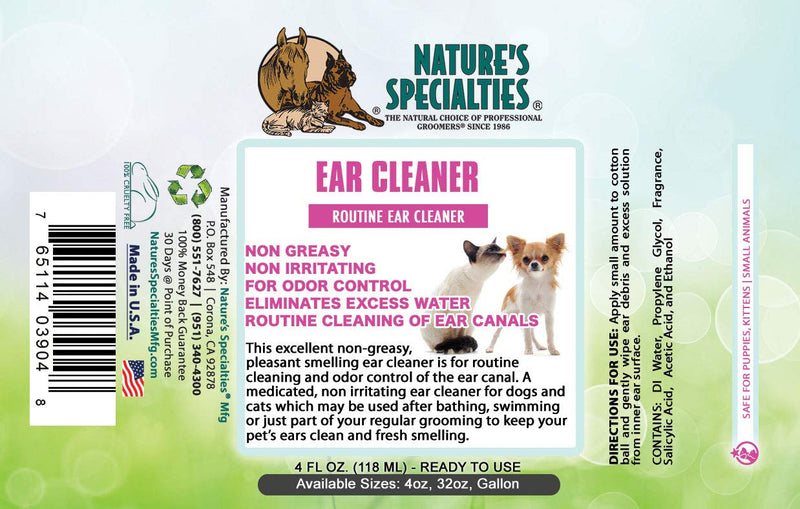 Nature's Specialties Routine Dog Ear Cleaner for Pets, Medicated Solution, Made in USA 4oz - PawsPlanet Australia