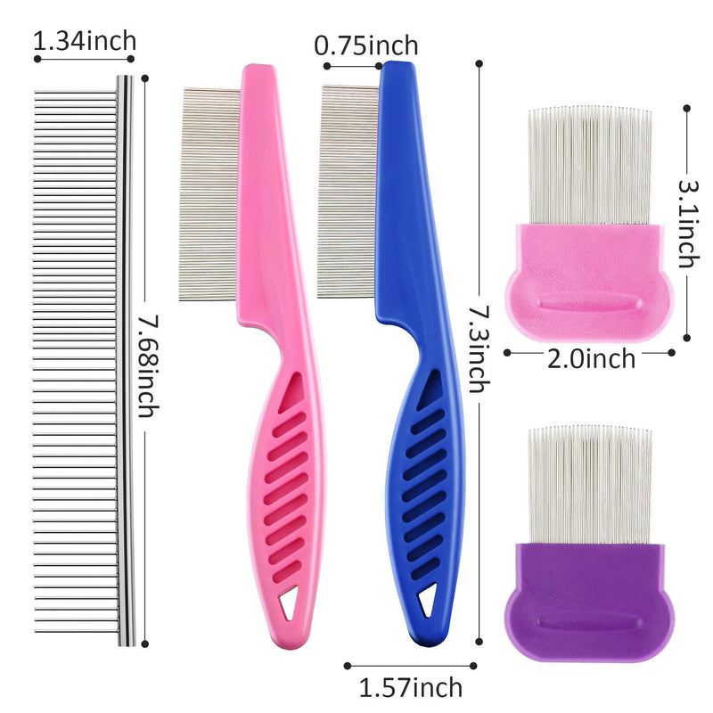 5 Pieces Flea Comb Pet Lice Comb Dog Grooming Flea Comb Includes Stainless Steel Needle Flea Comb, Metal Teeth Long Handle Combs and Long Metal Teeth Combs - PawsPlanet Australia