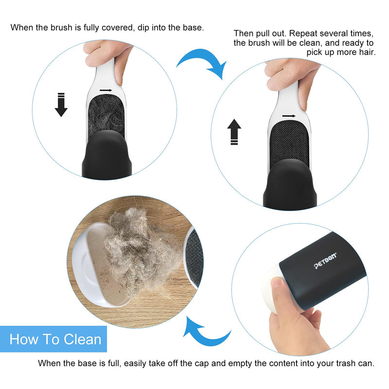 PETDOM Pet Hair Remover Brush - Integrated Sturdy Handle with Self-cleaning Base - Double-sided Cat Dog Fur & Lint Removal for Clothes, Furniture (Black, Travel Size Include) Black - PawsPlanet Australia