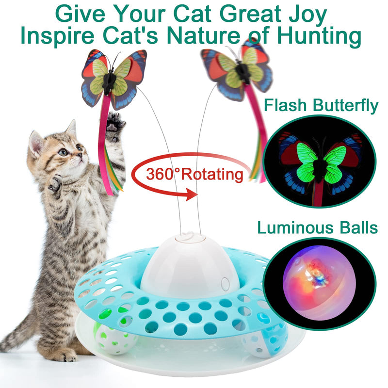 Chintu Interactive Cat Toys with 2 Ball Tracks - Automatic Kitten Toy Electric Spin Butterfly Cat Ball Toy for Indoor Cats, Funny Cat Exercise Toy, Dancer Toy for Kitty, 2 Butterfly Replacements - PawsPlanet Australia
