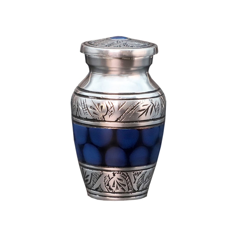 hlc Lovely Small Keepsake Urn Qnty 1 - Keepsake Urn for Human Ashes with 1 Velvet Box Bag-Mini Keepsake Urn -Beautiful Peaceful Blue Brass Hand Engraved Mini Memorial Affordable Keepsake Urn (3 cu.in) - PawsPlanet Australia