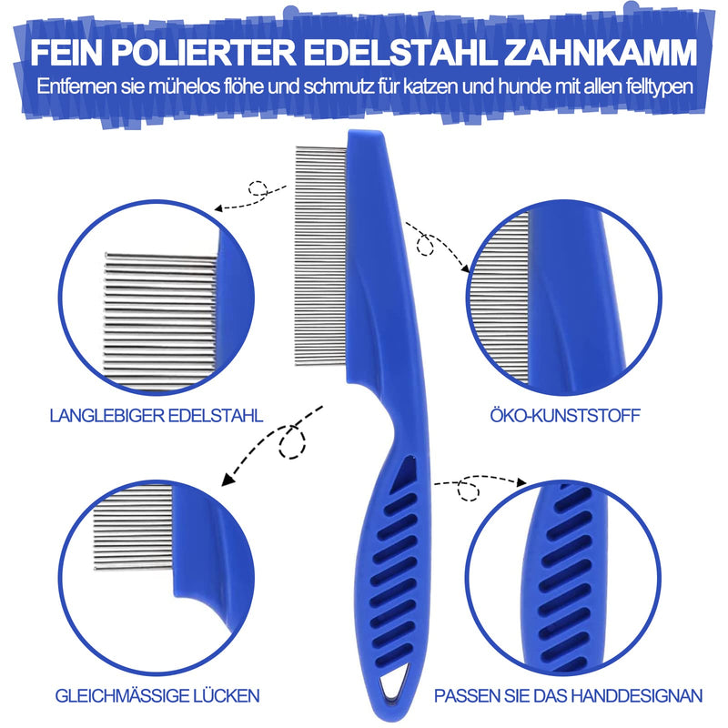 Dog Cat Lice Comb, 3 Pieces Pet Grooming Comb, Flea Tear Stain Remover Comb, Stainless Steel Metal Combs for Effective Against Fleas and Lice, Dogs Cats Grooming Tool (Blue) - PawsPlanet Australia