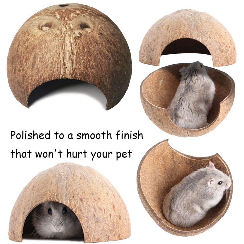 kathson Natural Coconut Hut Hamster Hiding House Pet Cave Small Animal Cage Habitat Decor Hanging Guinea Pig Toys with Ladder for Gerbils Rats Mice Playing Breeding 9PCS - PawsPlanet Australia