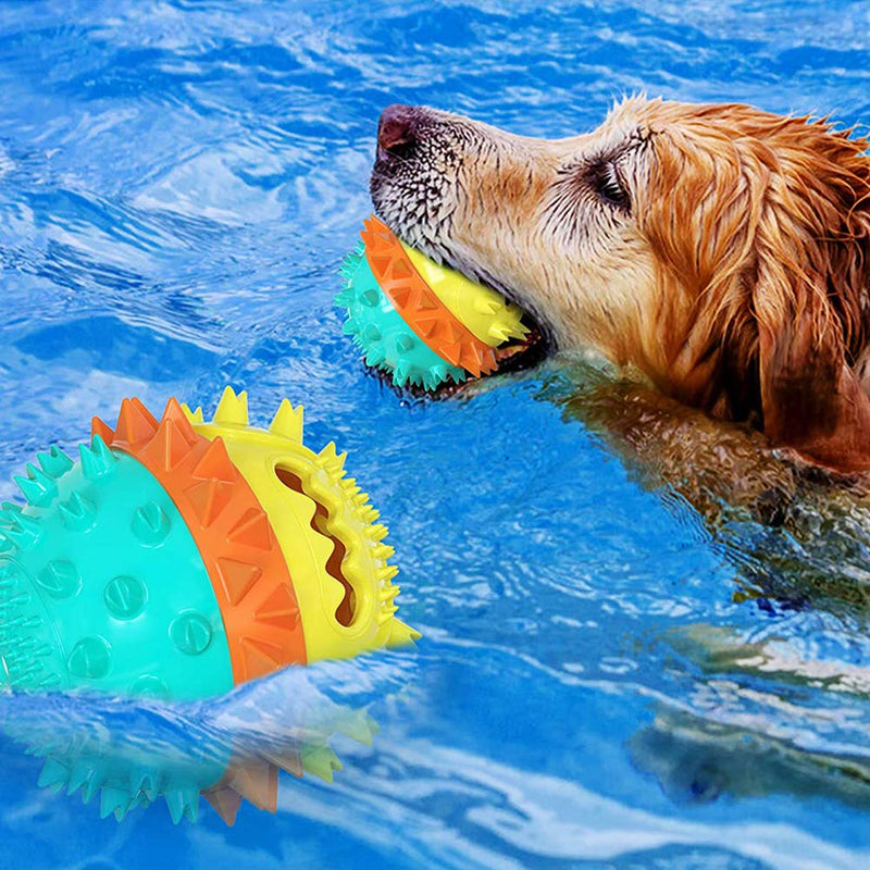 Dog Chew Toys Squeaking Food Leaking Ball, Indestructible Dog Toothbrush Cleaner with Rope, Bouncy Ball for Puppy Dog Outdoor Interactive Puzzle Training - PawsPlanet Australia