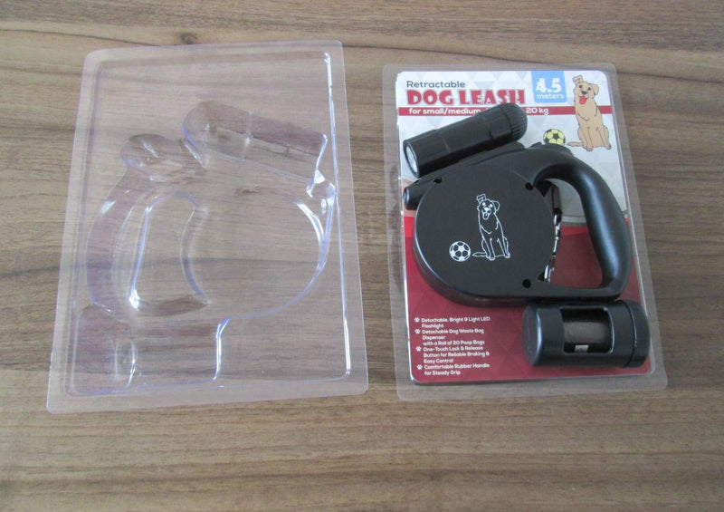 [Australia] - Lifehack Pet Products Retractable Dog Leash with LED Flashlight & Waste Bag Dispenser (All-in-one Leash) - for Small/Medium Dogs up to 20 kg Black 