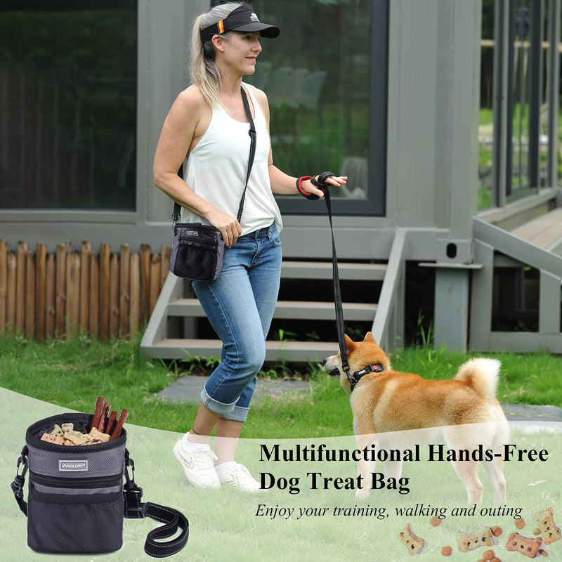 VIVAGLORY Dog Treat Pouch, Hands Free Puppy Training Bag with Adjustable Waistband, Reflective Shoulder Strap and Dog Waste Bag Dispenser for Training, Walks and Outings, Gray Large Grey - PawsPlanet Australia