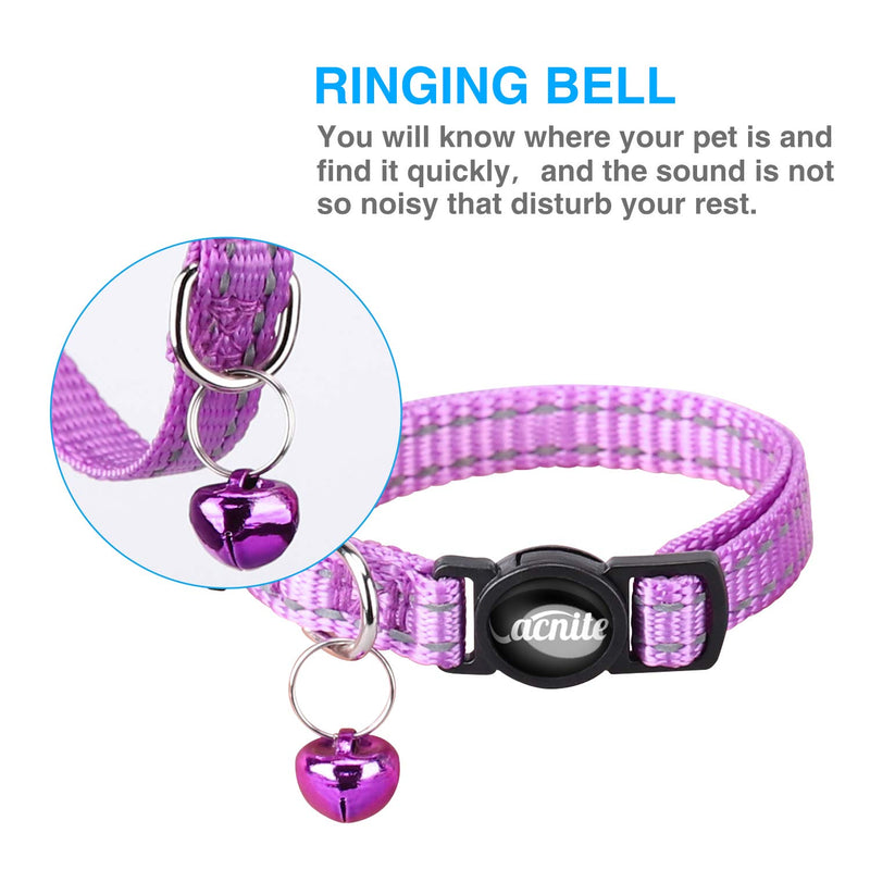 Cat Collar Safety Adjustable VACNITE Cat Collar with Bell Reflective Strap Safety Quick Release Buckle Suitable for Cats and Small Dogs (Pack Of 6) Round button - PawsPlanet Australia