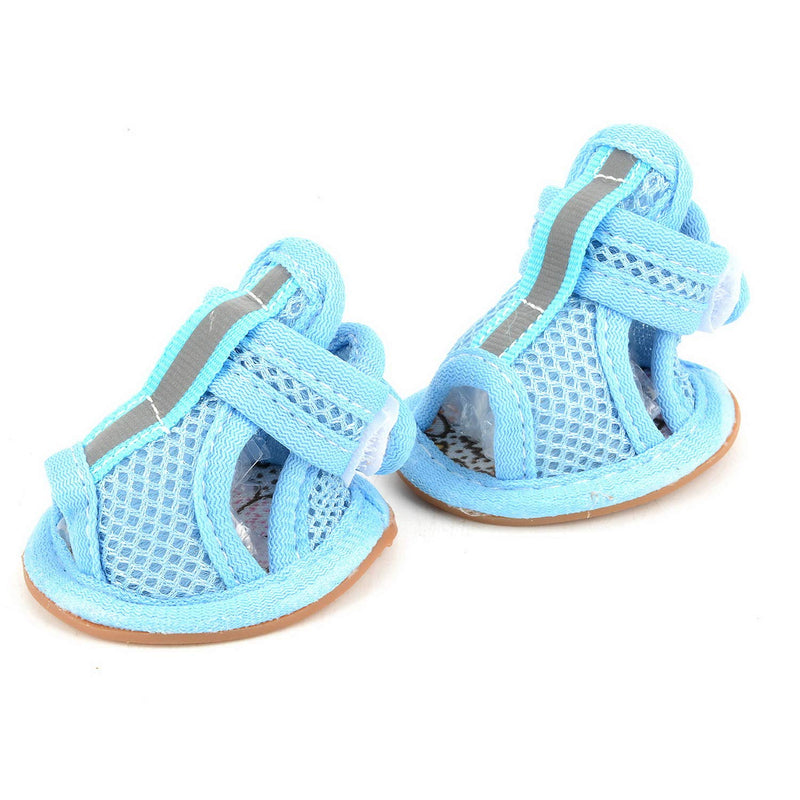 [Australia] - Zunea Summer Mesh Breathable Dog Shoes Sandals Non Slip Paw Protectors Reflective Adjustable Girls Female,for Small Pet Dog Cat Puppy (Please take a Measurement of Your Dog Before Ordering, Thanks) 1# (LxW): 1.37 * 1" blue 