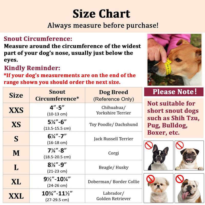 Dog Muzzle, Soft Mesh Muzzles for Small Medium Large Dogs Chihuahua Poodle Husky Labrador Retriever, Breathable Dog Mouth Guard for Biting Chewing Grooming, Allow Panting Drinking, Easy to Use Black XXS-Snout (4”-5”) - PawsPlanet Australia
