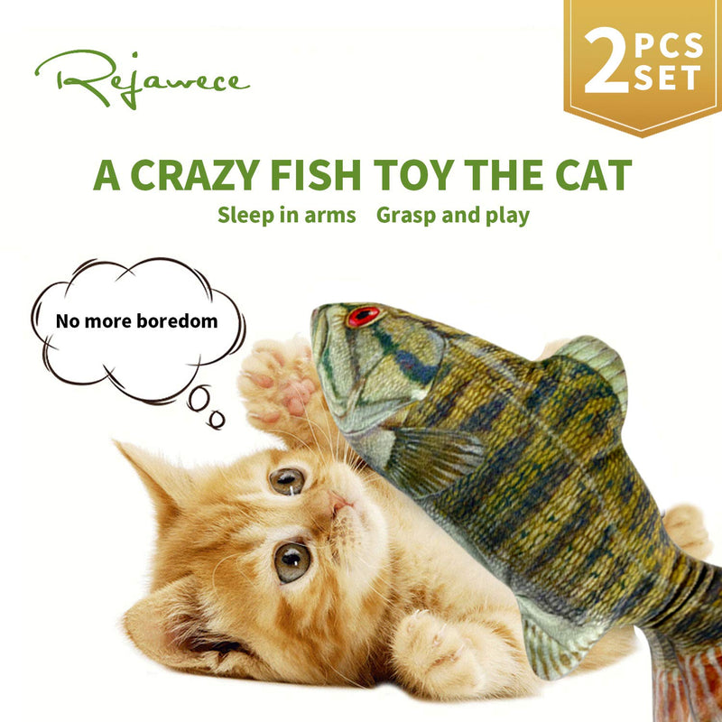 [Australia] - 11“ Electric Moving Fish Cat Toys 2 Pack, Realistic Plush Simulation Electric Wagging Fish Cat Toy Catnip Kicker Toys, Funny Interactive Pets Pillow Chew Bite Kick Supplies for Cat Kitten Kitty 