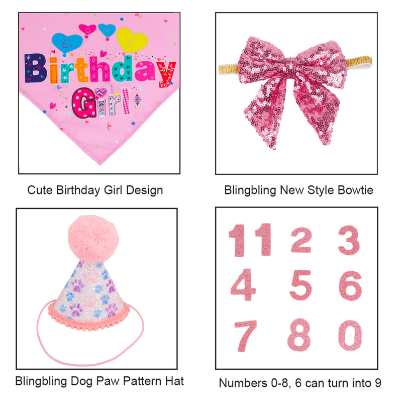 Dog Birthday Party Supplies, Boy Girl Dog Birthday Hat with Numbers Dog Puppy Birthday Bandana Hat Bow Set Pink - PawsPlanet Australia