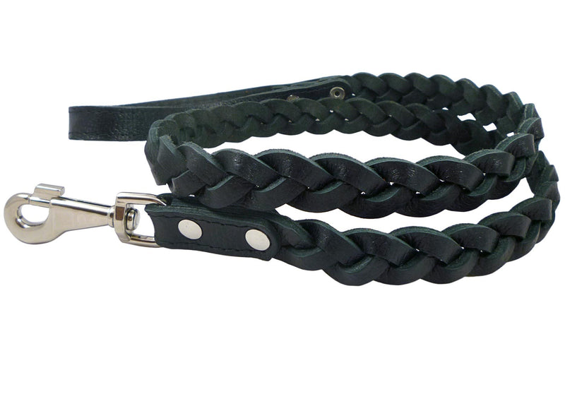 [Australia] - Genuine Fully Braided Leather Dog Leash 4 Ft Long 1" Wide Black, Large Breeds 