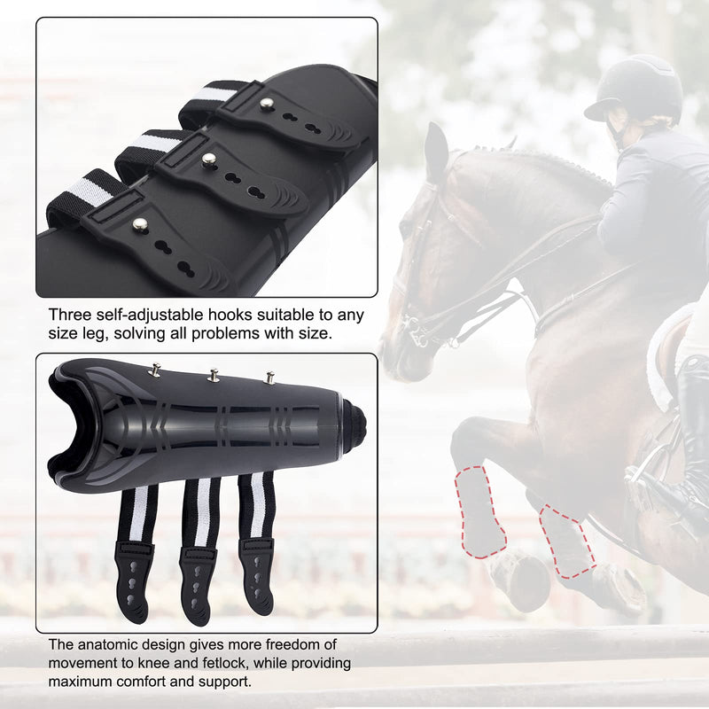 Equusecured Adjustable Size Horse Boots for Front Legs - Protective Horse Leg Wraps - Adjustable Horse Splint Boots - Leg Protection and Support for Riding - Pack of 2 Horse Jumping Boots Black Large - PawsPlanet Australia