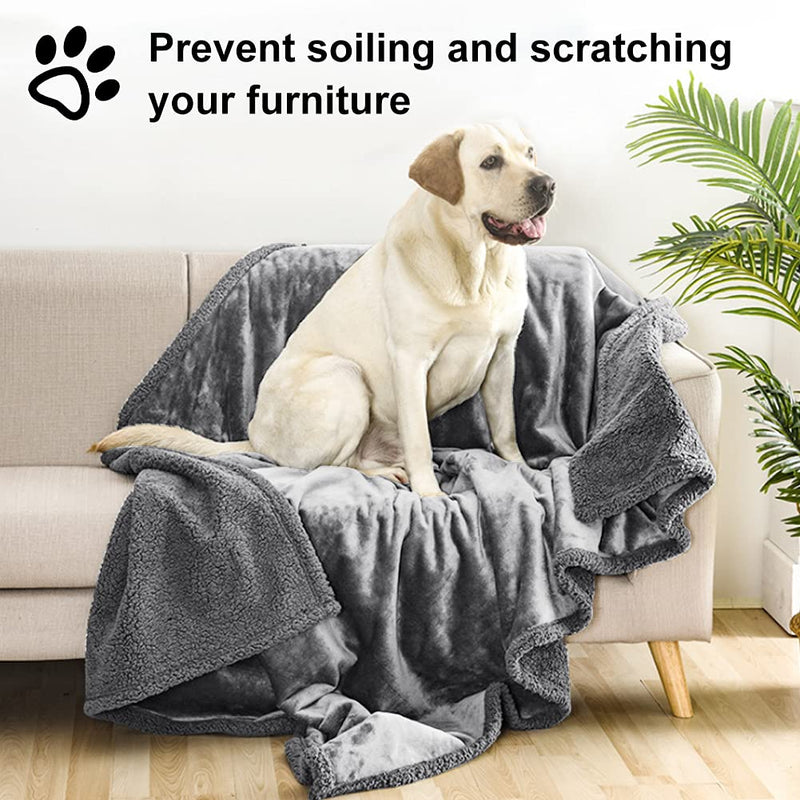 Onarway Waterproof Dog Blanket of Reversible Sherpa Fleece for Bed, Couch, Sofa, and Floor, 100cm×145cm Waterproof Dog Bed Cover for Puppies, Cats, Dogs or Other Small Medium Pets Grey M(100CM x 145CM) - PawsPlanet Australia