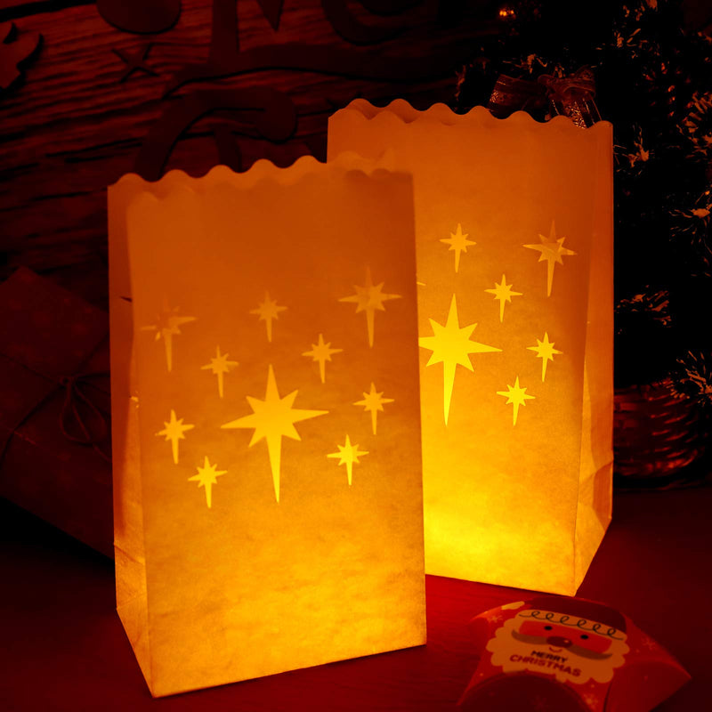 ANECO 48 Pieces Stars Design Luminary Bags White Paper Lantern Bags Flame Resistant Candle Bags Tealight Holders Luminary Bags for Christmas, Wedding, Reception, Party Decoration - PawsPlanet Australia