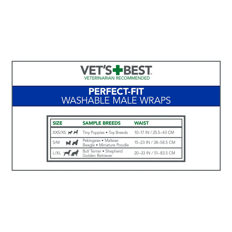 [Australia] - Vet's Best Washable Male Dog Diapers | Absorbent Male Wraps with Leak Protection | Excitable Urination, Incontinence, or Male Marking | 1 Reusable Dog Diaper Per Pack S/M 