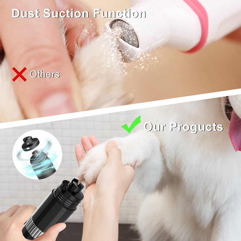 GAOAG Dog Nail Grinder with Vaccum Cleaner,Stepless Speeds Professional Pet Nail File,10h Working Time Electric Dog Nail Trimmer,Rechargeable Quiet Pet Nail Clippers for Small Medium Large Dog & Cat Black - PawsPlanet Australia