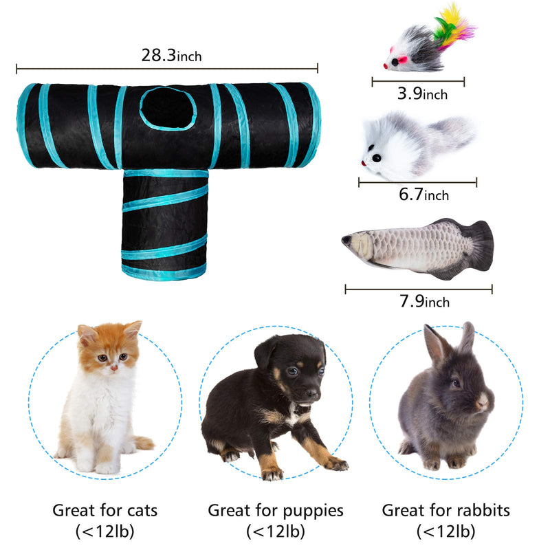 Cat Tunnel, Cat Tunnels for Indoor Cats, Tube Cat Toys 3 Way Collapsible, Kitty Tunnel Bored Cat Pet Toys Peek Hole Toy Ball Cat, Puppy, Kitty, Kitten, Rabbit Black - PawsPlanet Australia