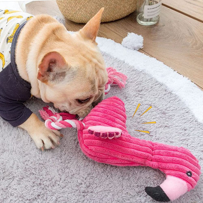 Squeaky Plush Dog Toy, Interactive Stuffed Dog Chew Toys with Squeaker, Durable Pet Toy for Small Medium Chewer with Cute Shape, Boredom Reducing Training Play Flamingo - PawsPlanet Australia