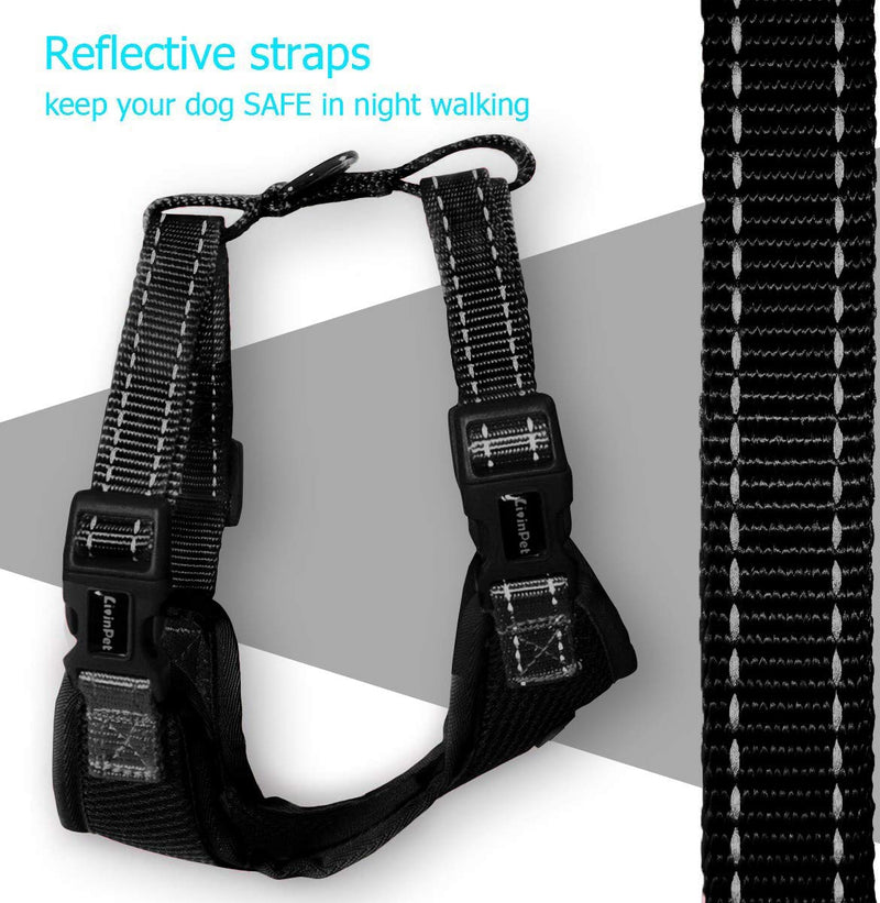 [Australia] - LivinPet No-Choke Dog Vest Harness w/Reflectieve Accents, D-Ring, Adjustable Straps and Quick-Release Buckles for Girl/Boy Puppies of Small/Medium/Large Breeds - Heavy Duty, Easy On/Off, Cooling S (neck/13-19", chest/17-21") Black 