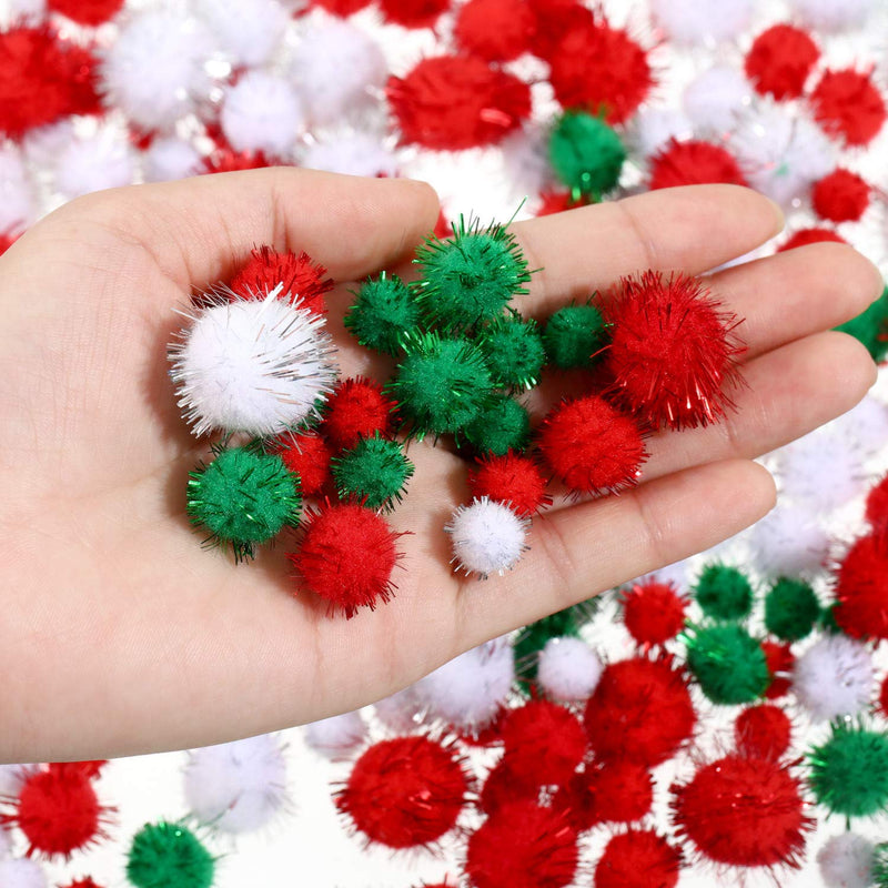 500 Pieces Christmas Pom Poms Assorted Glitter Pom Poms for Christmas DIY Crafts Party Decorations, 3 Colors - PawsPlanet Australia