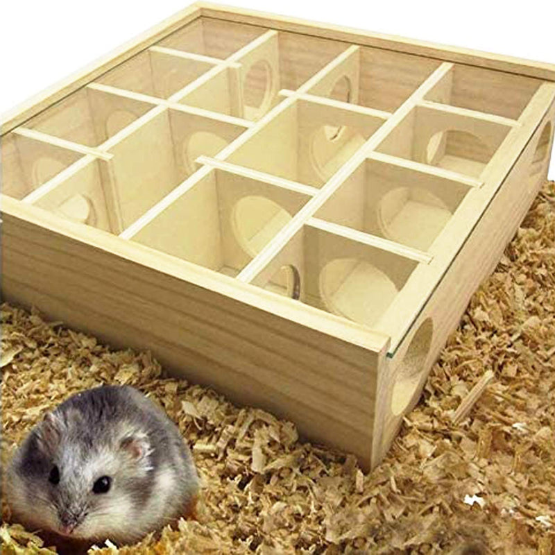 Allazone Wooden Maze Tunnel Toy Labyrinth Dwarf with Cover, Small Pet Animals Natural Wood Toy Hamster Wood Toys Maze Tunnel Mice Wooden Funny Toy - PawsPlanet Australia