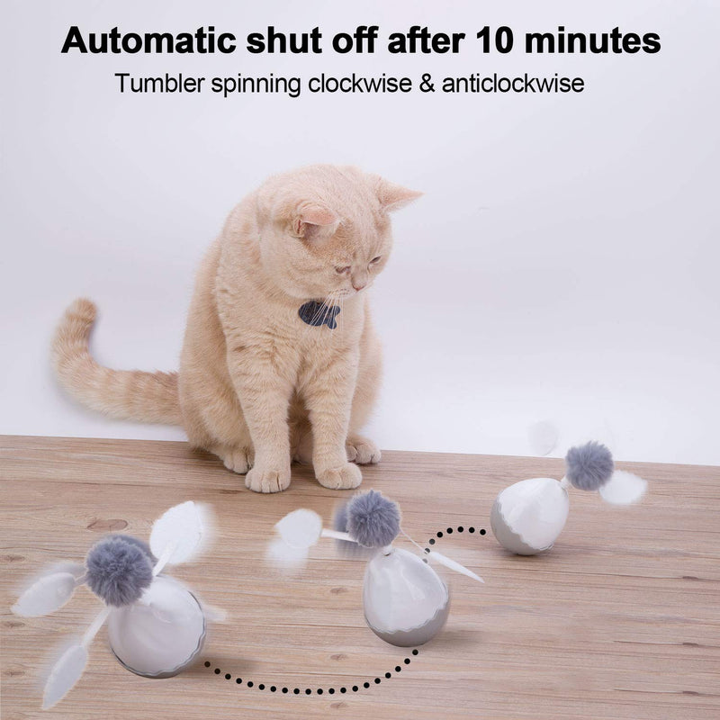 HAPPY HACHI Cat Feather Toys, Interactive Smart Cat Tumbler Toys Auto-Rotating Funny Chaser Ball with Feather Replacement, Self-Playing Puzzle Toy for Cats Exercise and Relieve Anxiety White - PawsPlanet Australia