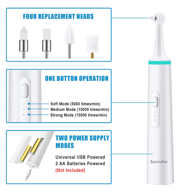 Sacnahe Electric Tooth Polisher, 4-in-1 Professional Teeth Cleaning Kit with 3 Adjustable Modes, Electric Dental Calculus Remover for People White - PawsPlanet Australia