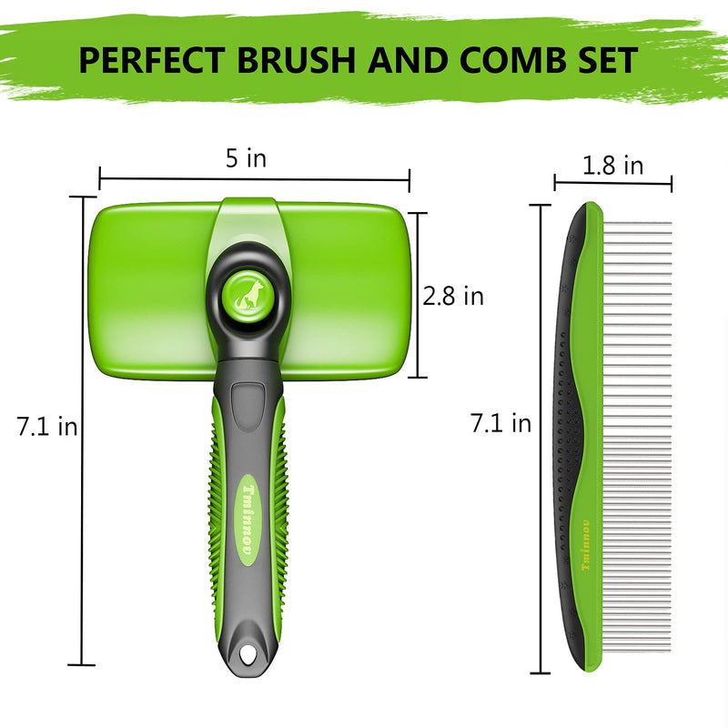 Tminnov Self Cleaning Slicker Brush, Dog Brush / Cat Brush for Shedding and Grooming, Deshedding Tool for Pet - Gently Removes Long and Loose Undercoat, Mats and Tangled Hair (Green(Upgraded,with Comb)) Green(Upgraded,with Comb) - PawsPlanet Australia