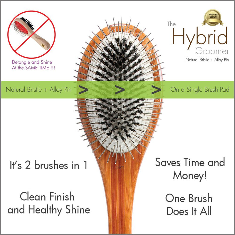 [Australia] - The Hybrid Groomer | Patented & Award Winning Pet Brush | 100% Premium Natural Bristle + Alloy Pin Grooming Brush | Large Palm | Natural Rubber Cushion | Natural Bamboo Handle | Bass Brushes A5-DB 