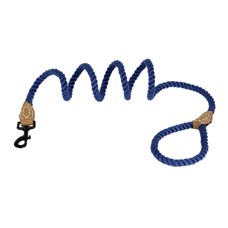 Mile High Life Braided Cotton Rope Leash with Leather Tailor Handle and Heavy Duty Metal Sturdy Clasp (4/5/6 FEET) 4 FT Blue - PawsPlanet Australia