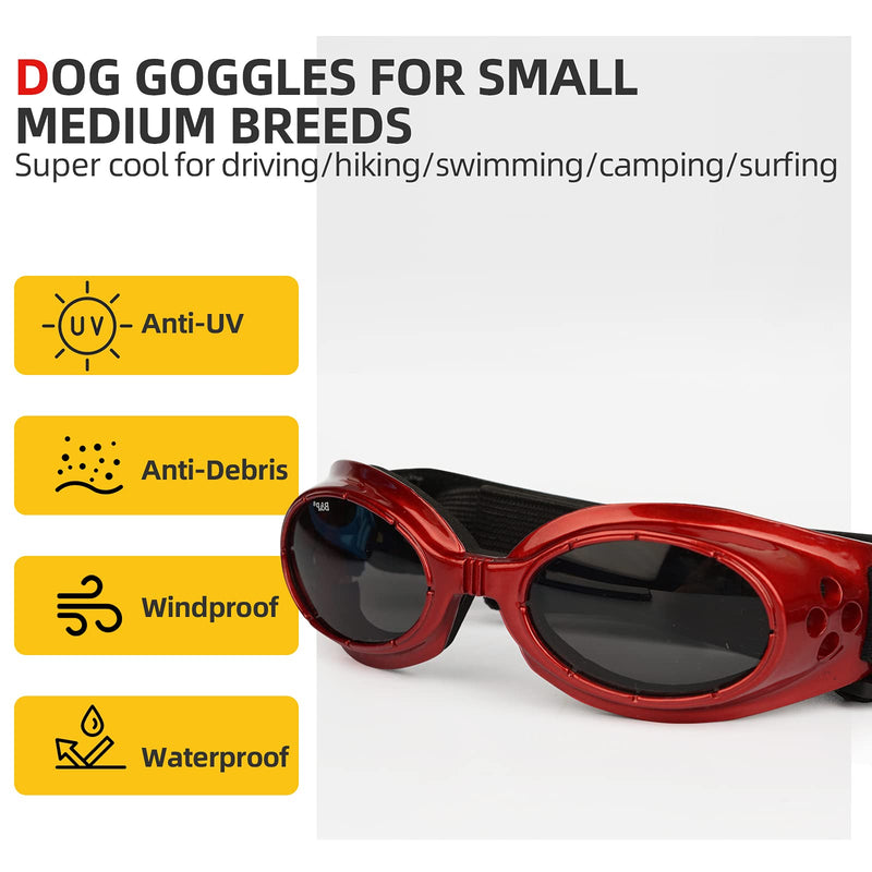 Dog Goggles for Small Dogs, Small Breed UV Sunglasses with Adjustable Head and Chin Straps, Eye Wear UV Protection Windproof Waterproof Puppy Glasses Black - PawsPlanet Australia