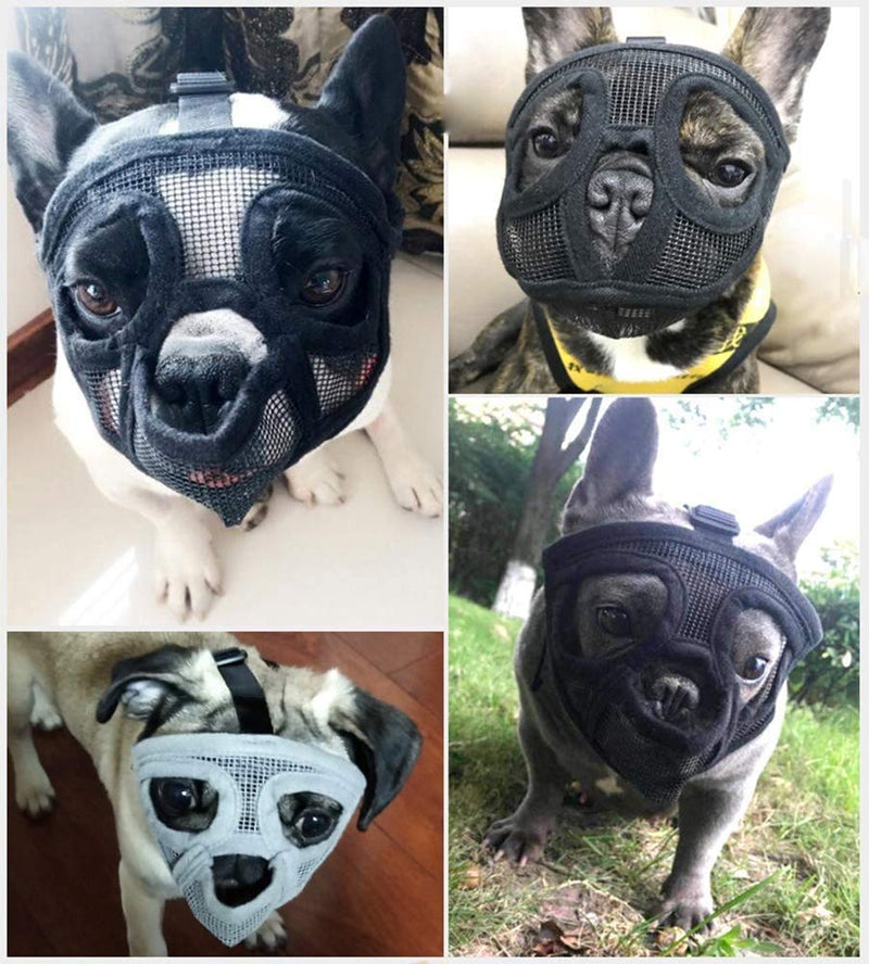 IBLUELOVER Adjustable Short Snout Dog Muzzle Breathable Mesh Bulldog Pug Muzzle Anti-Biting Dog Mouth Cover for English French Bulldog Pitbul Boston Terrier Chow Chow for Biting Barking and Training M - PawsPlanet Australia
