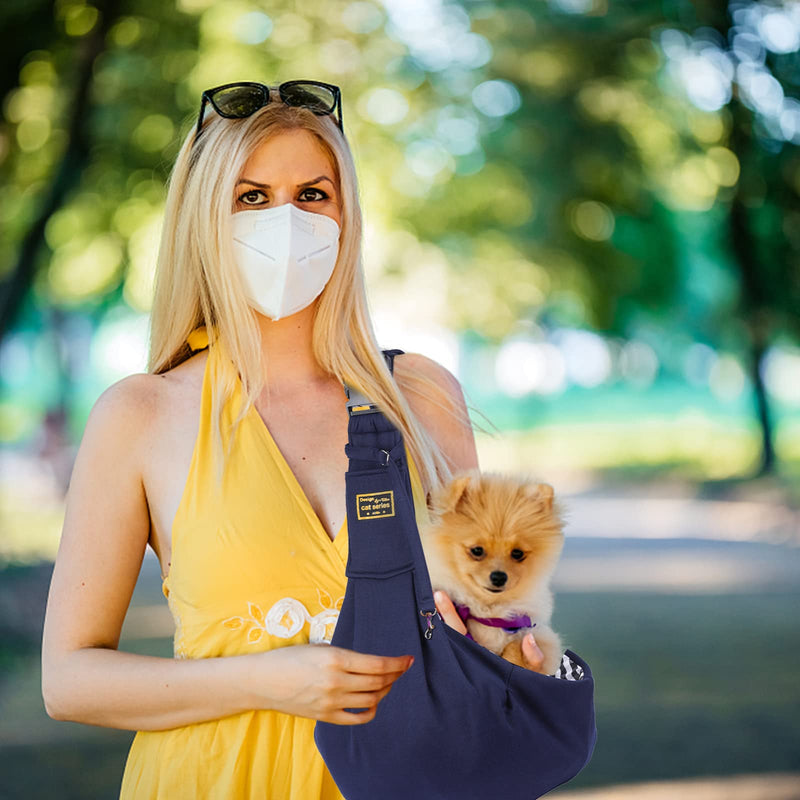 GLAITC Small Dog Puppy Sling Carrier,Puppy Sling Carry Bags Adjustable Hands Free Cat Carry Bag with Pocket and Safety Belt Carrier for Small Dogs and Cats Outdoor Walking Travel Shopping Blue - PawsPlanet Australia