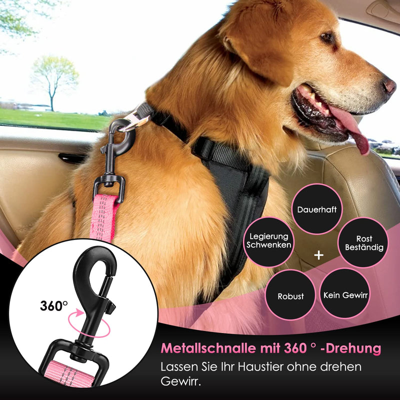 Eyein dog seat belt, 3 in 1 seat belt dog car with reflective elastic nylon bungee, dog seat belt for all dog breeds and car seats trunk, 90 cm (pink) 90 cm (62-90 cm) pink - PawsPlanet Australia