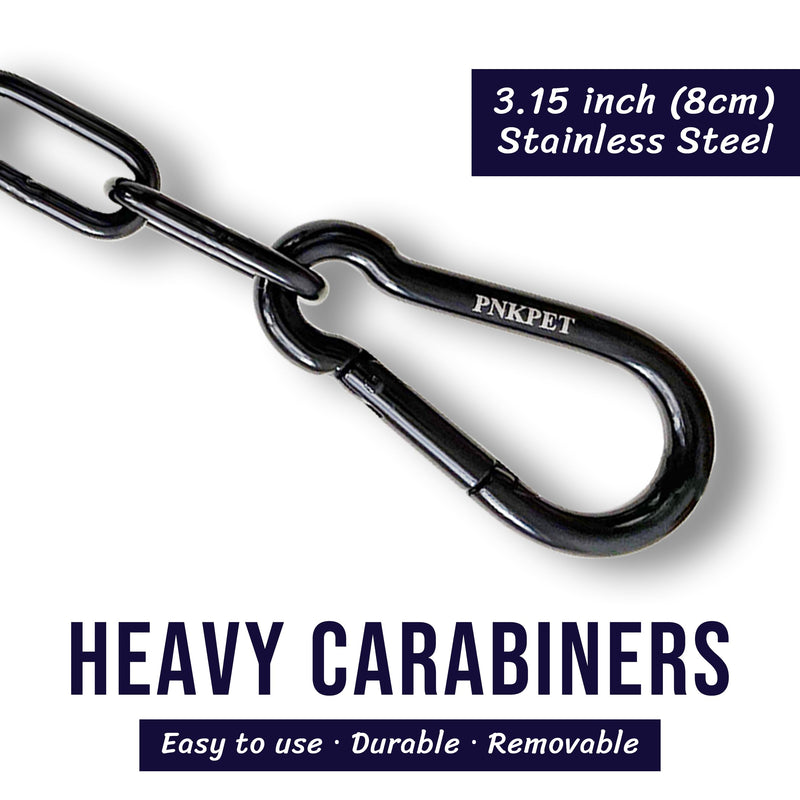 PNKPET 304 Stainless Steel Gate Chain 20" x 5/25" - 550lbs Capacity Chain Lock - Chain Link Gate Latch for Outdoor Fence & Livestock - Safety Hanging Metal Chain with 2 Carabiners - Black (1 Pack) 5mm Black - 1 Pack - PawsPlanet Australia